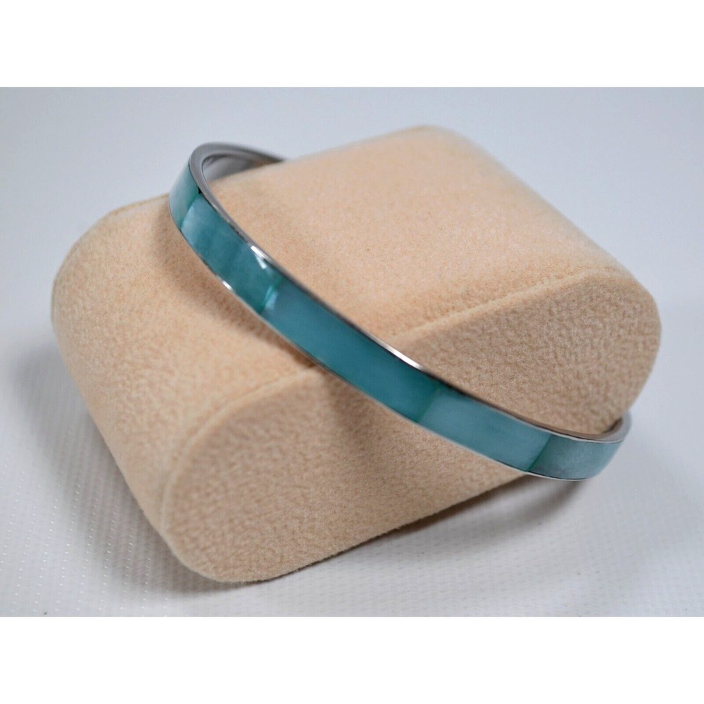 Silver Tone Bracelet with‎ Blue Mother of Pearl Inlay in Sections 2.75" Across